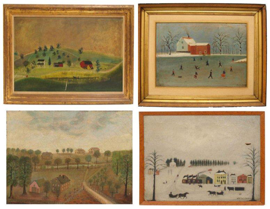 Two winter scenes by folk art painter Walter Parkes will be included in the auction. Image courtesy of Austin Auction Gallery.